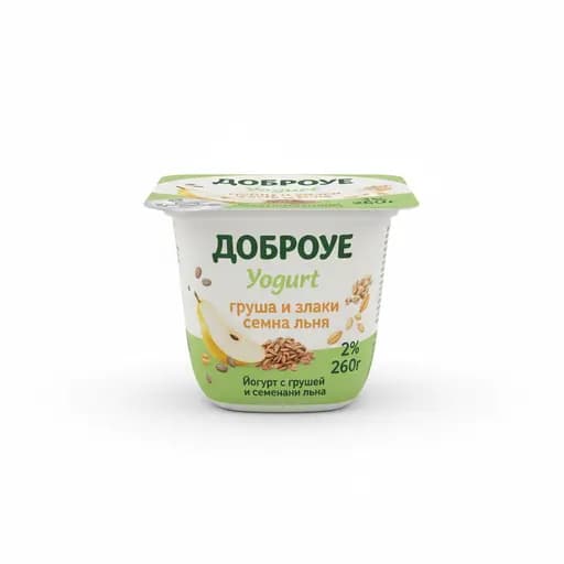 ДОБРОЕ Йогурт груша и злаки семна льна 2% 260гр